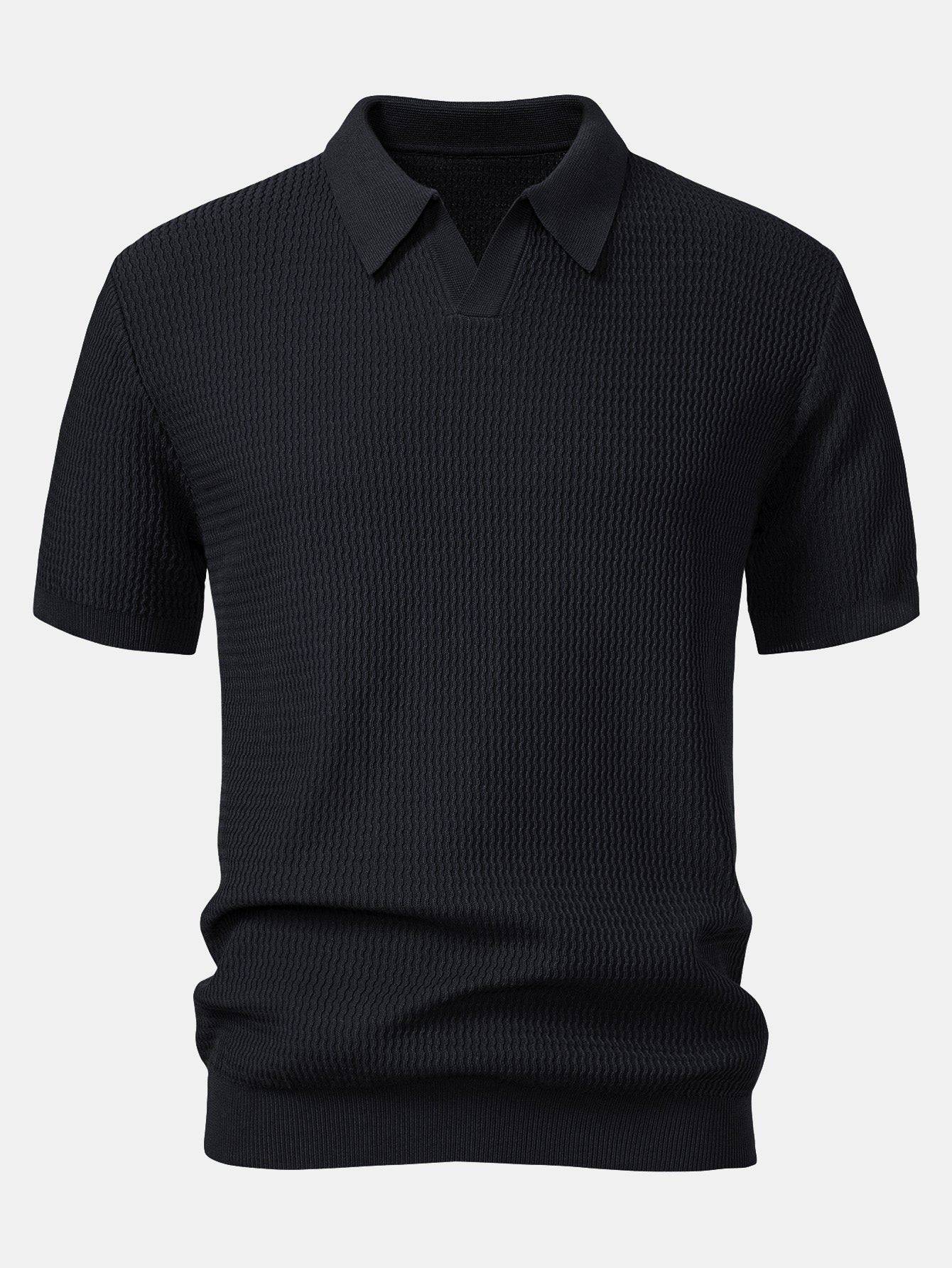 Wave Jacquard Knit V Neck Polo Shirt