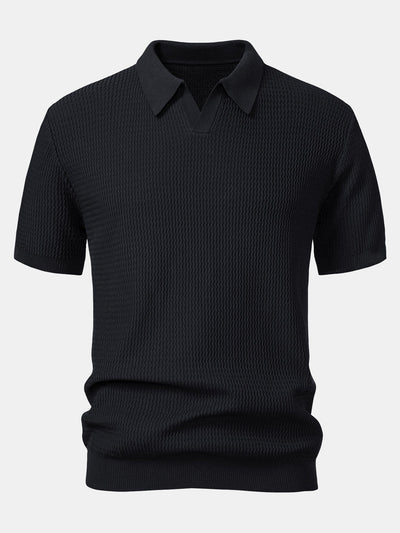Wave Jacquard Knit V Neck Polo Shirt