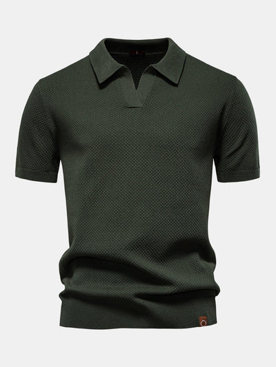 Pineapple Texture Knit V Neck Polo
