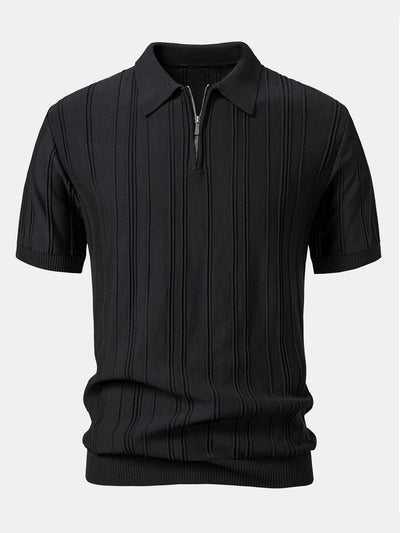 Stripe Jacquard Zipper Knit Polo Shirt
