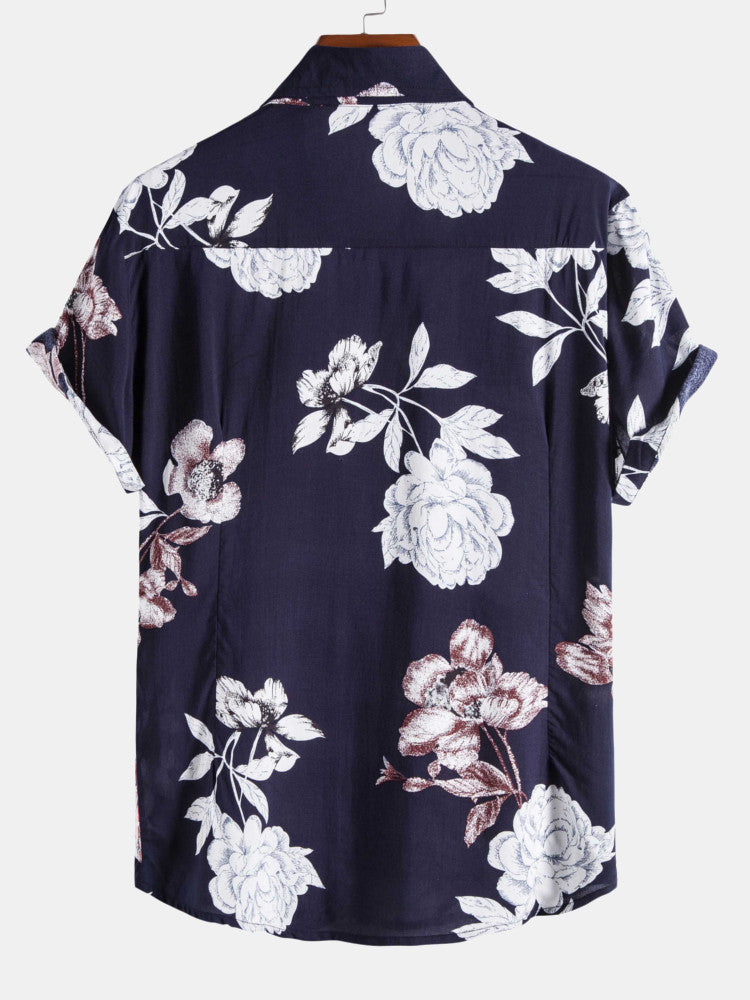 Flowers Print Turndown Collar Shirts