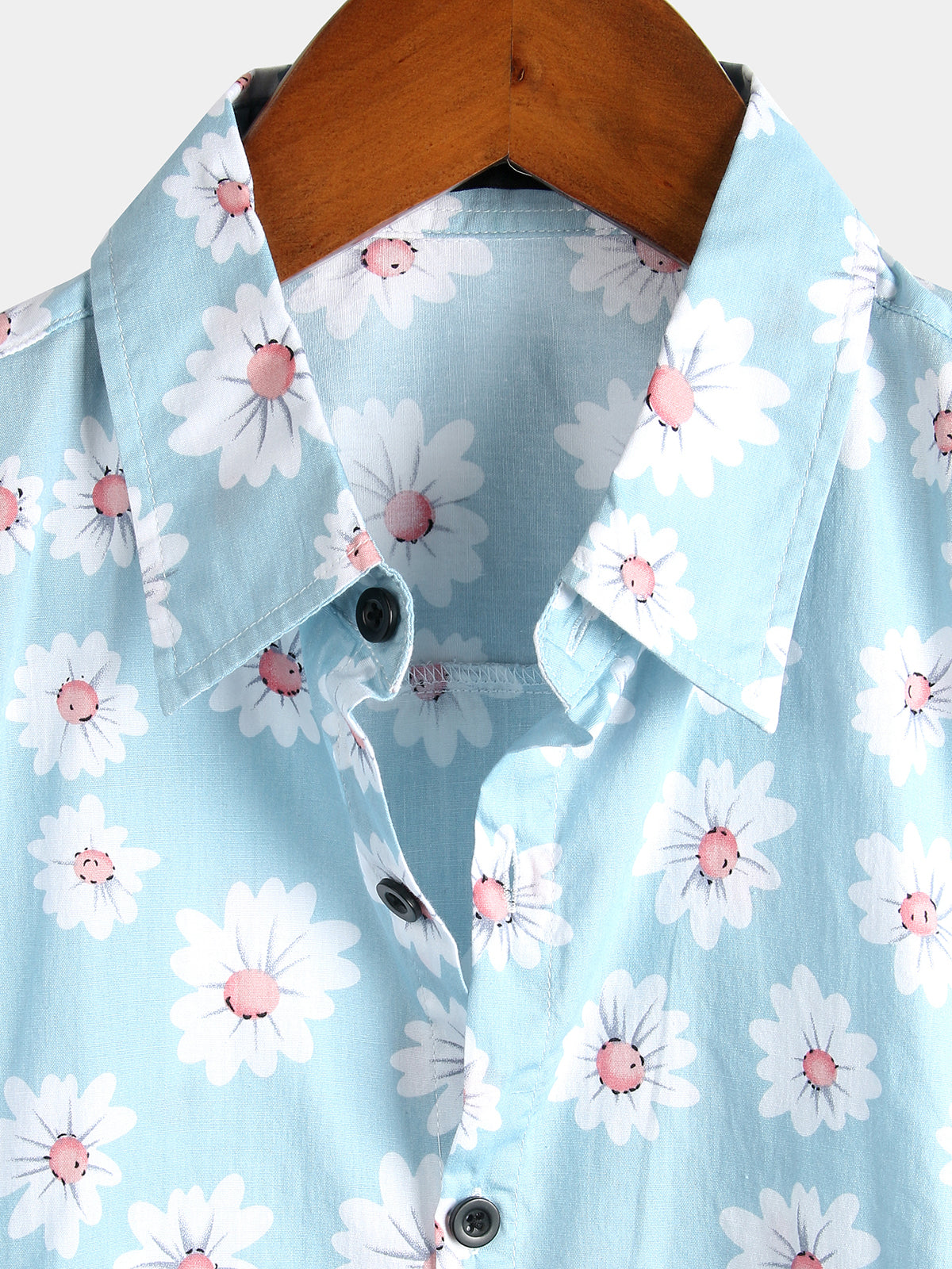 Men's Blue Daisy Floral Summer Button Up Hawaiian Short Sleeve Shirt