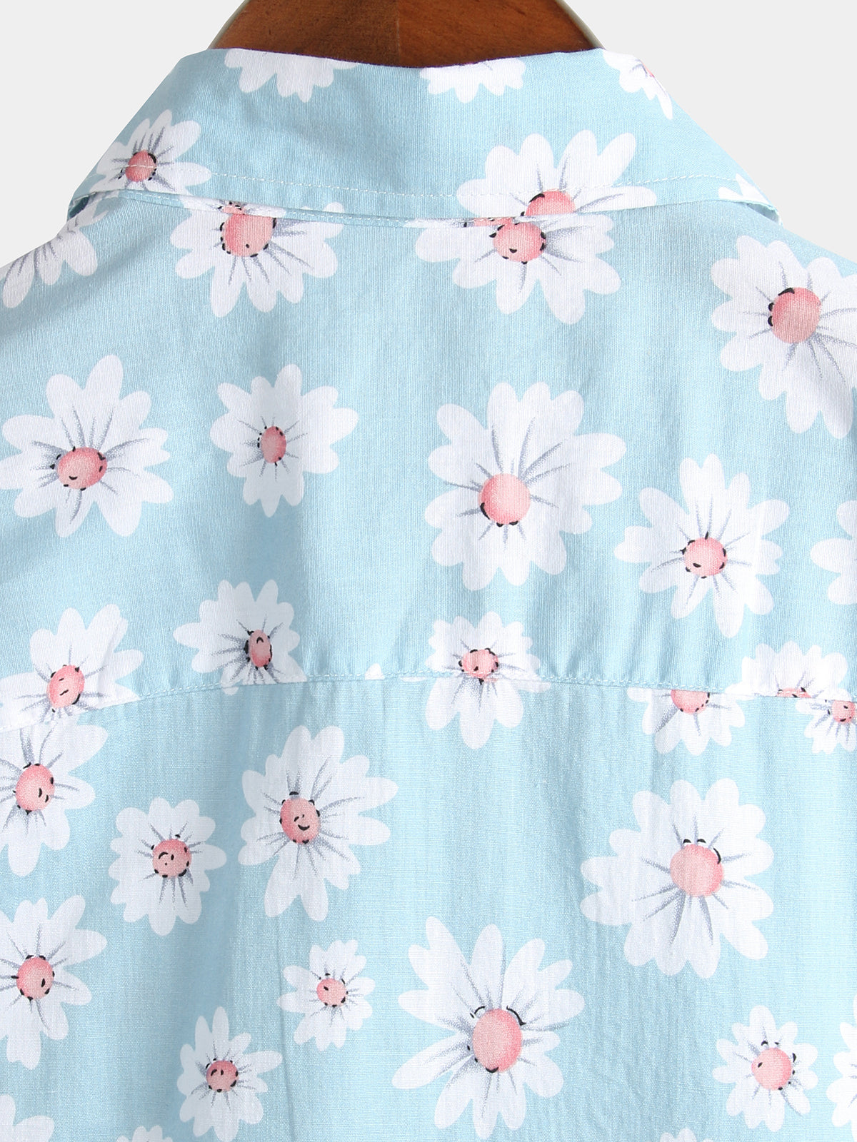 Men's Blue Daisy Floral Summer Button Up Hawaiian Short Sleeve Shirt