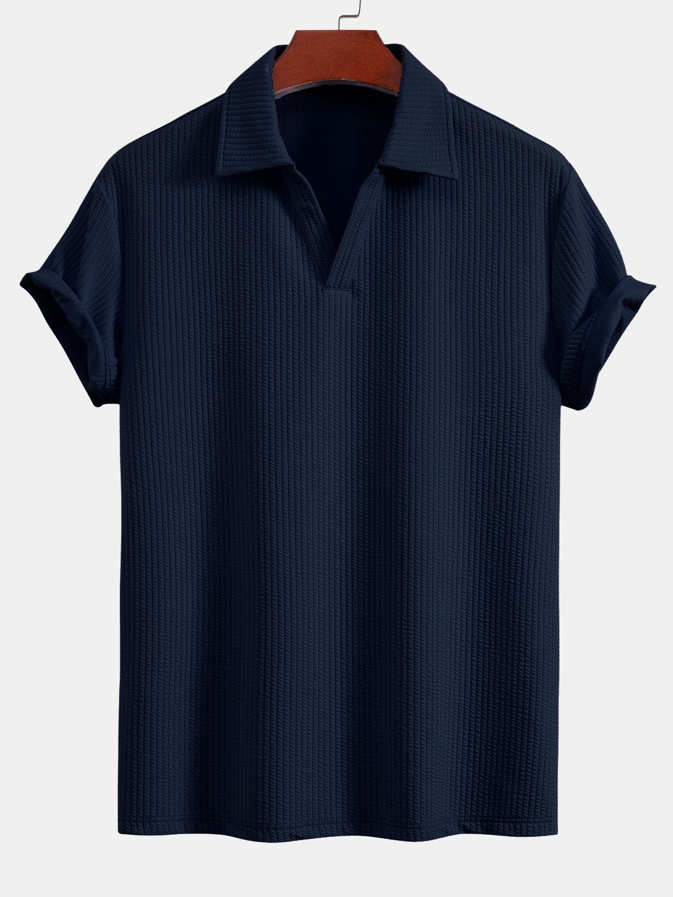 Short Sleeved V-Neck Ribbed Polo