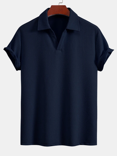 Short Sleeved V-Neck Ribbed Polo