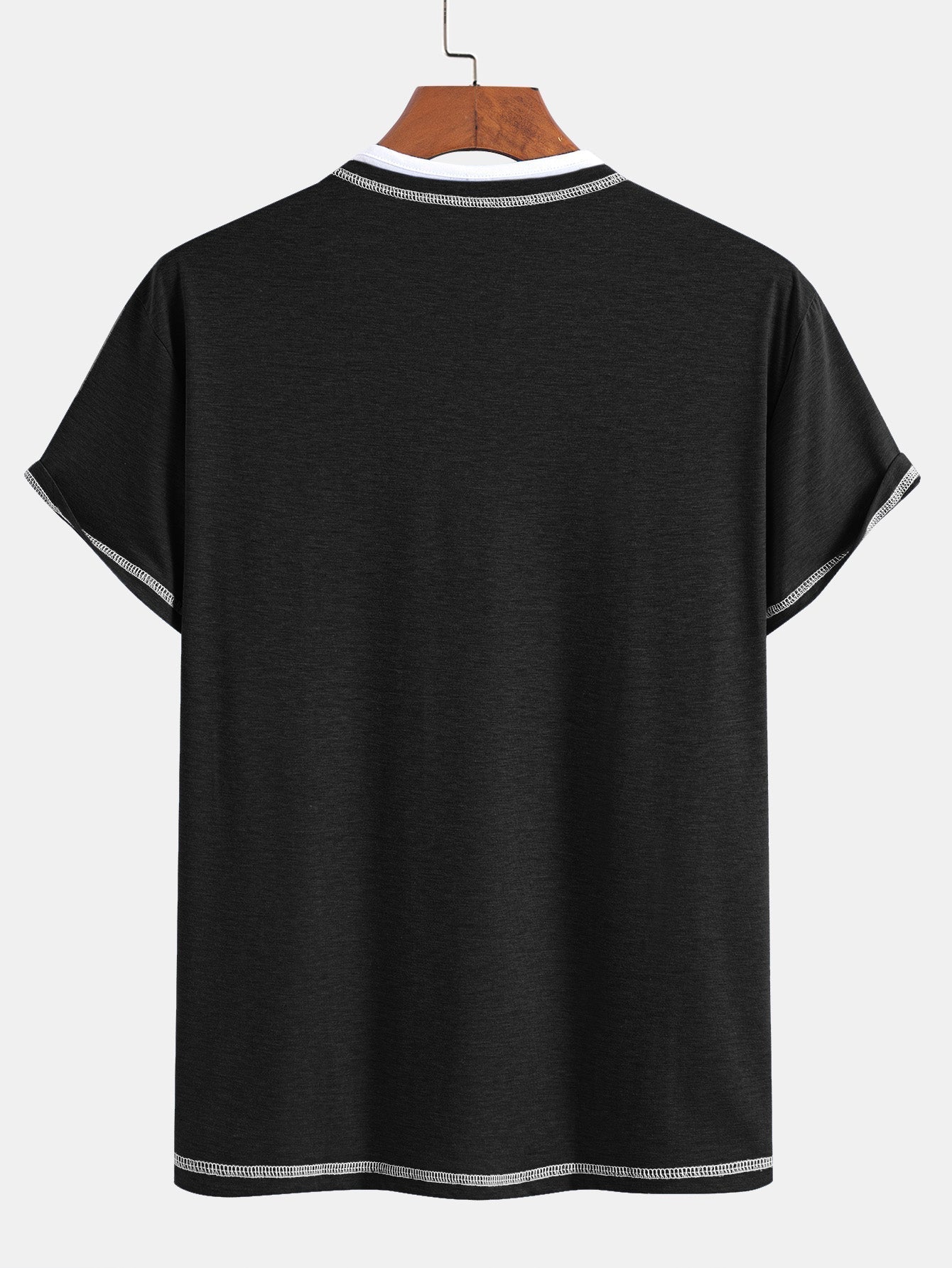 2-in-1 Notched Collar Contrast Stitching T-Shirt