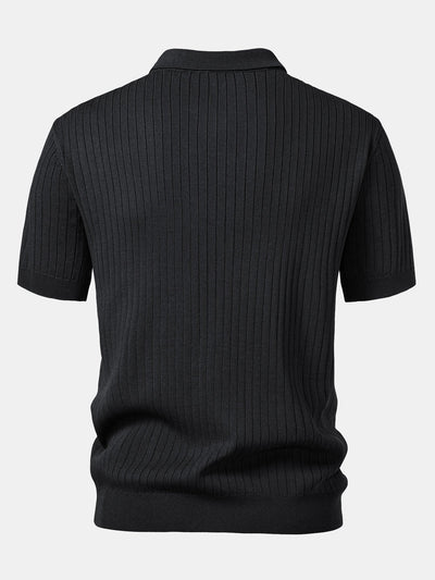Stripe V Neck Knit Polo Shirt