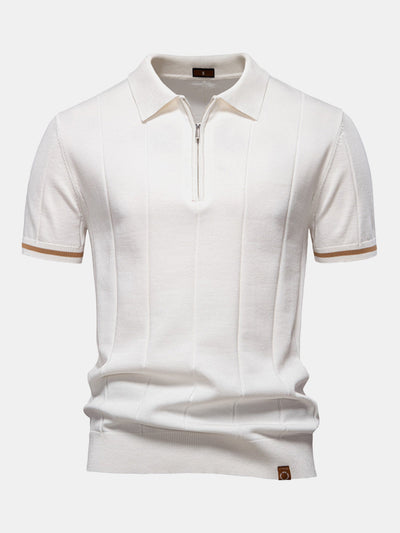 Contrast Trim Zipper Knit Polo Shirt