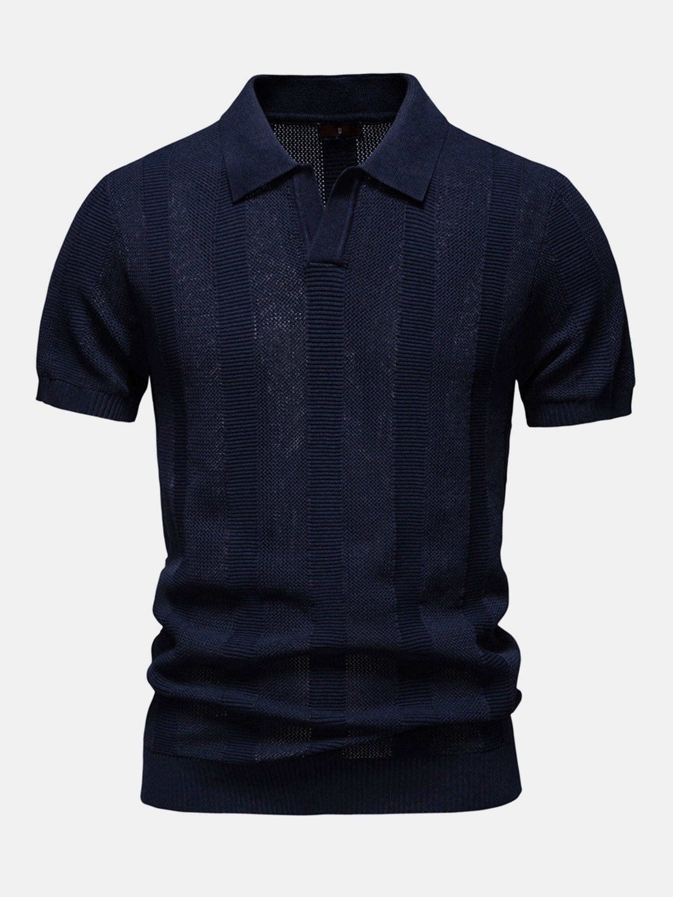 Stripe Hollow Knit V Neck Polo Shirt