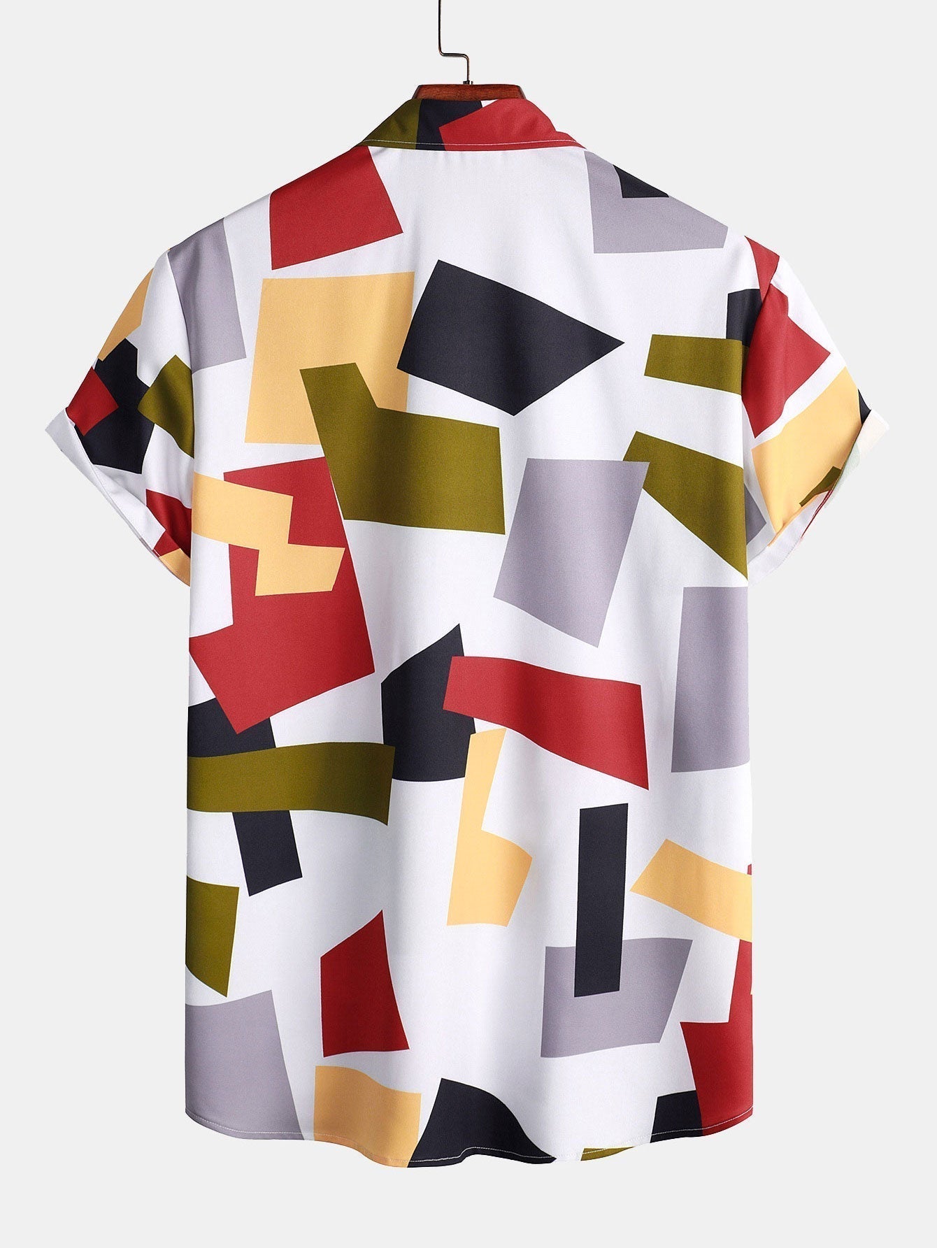 Geometric Color Block Print Button Up Shirt