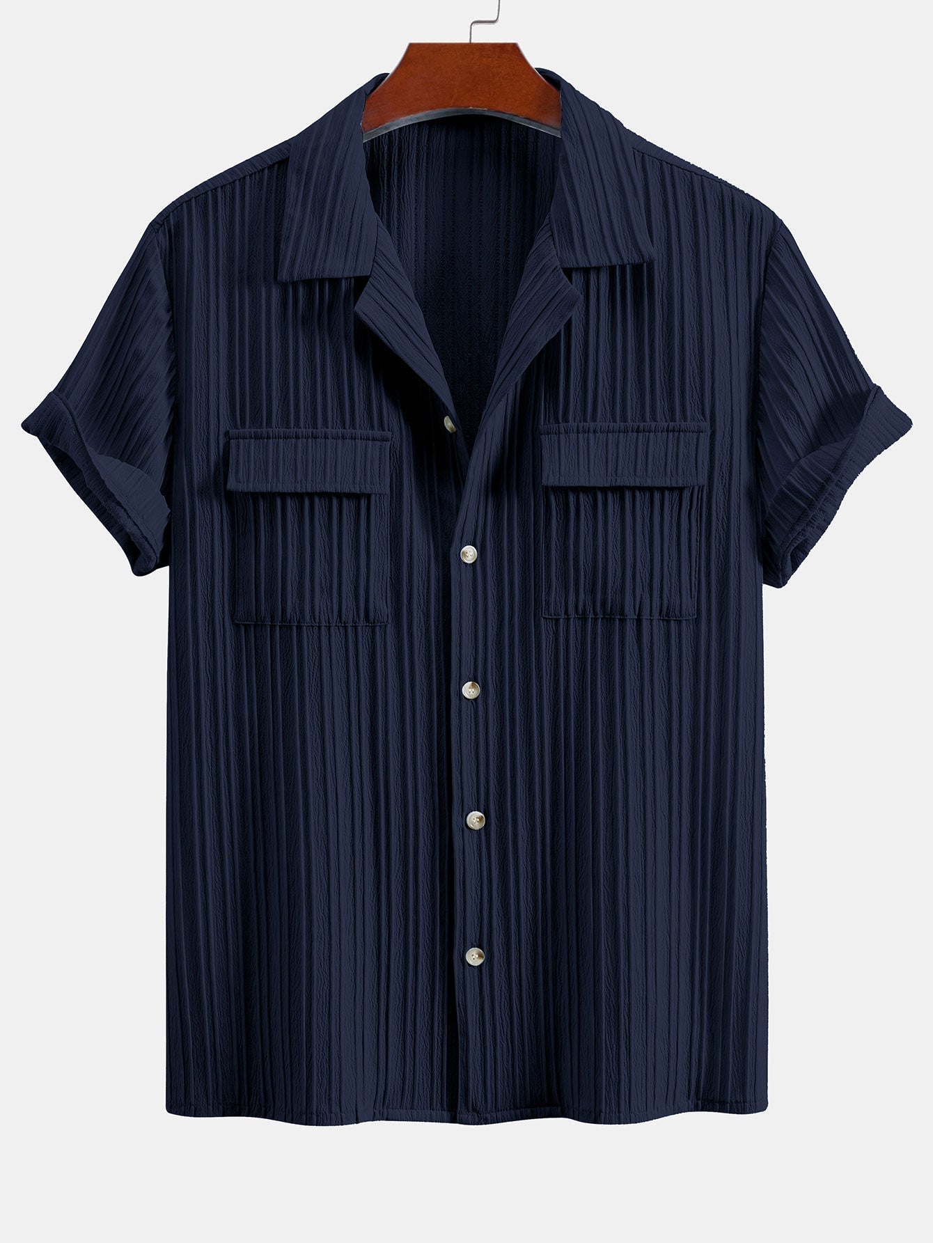 Textured Cuban Collar Pocket Shirt