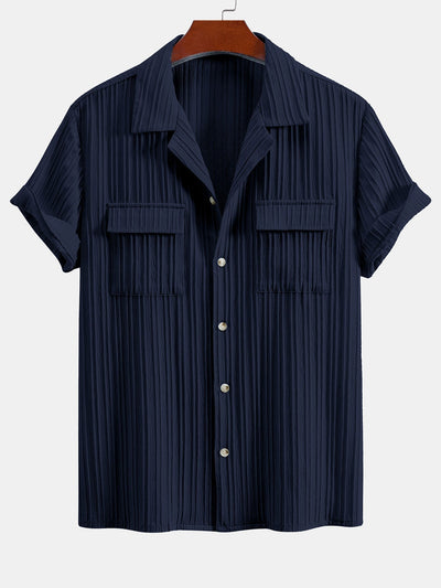 Textured Cuban Collar Pocket Shirt