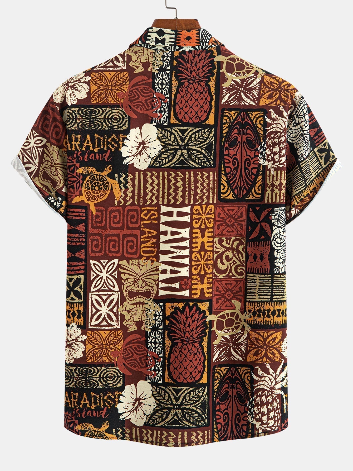 Pineapple Ethnic Hawaii Print Button Up Shirt