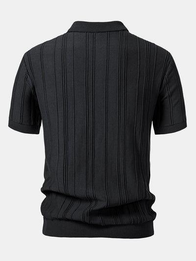 Stripe Jacquard Zipper Knit Polo Shirt