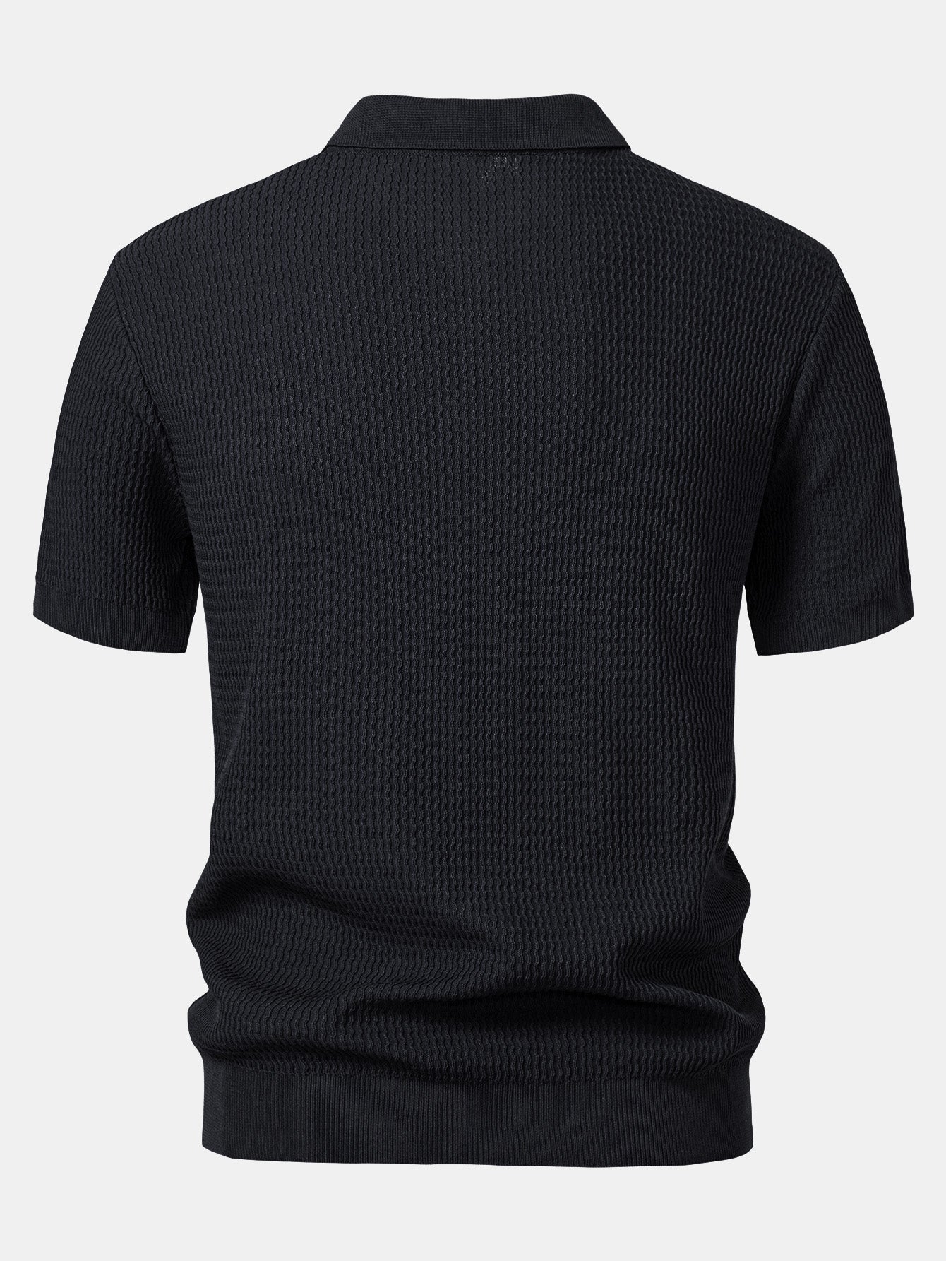 Wave Jacquard Knit V Neck Polo Shirt