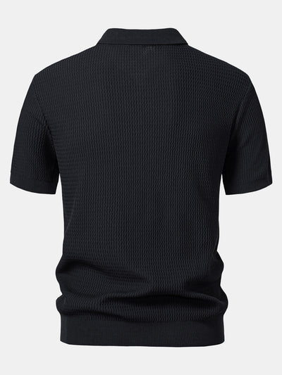 Wave Jacquard Knit V Neck Polo Shirt