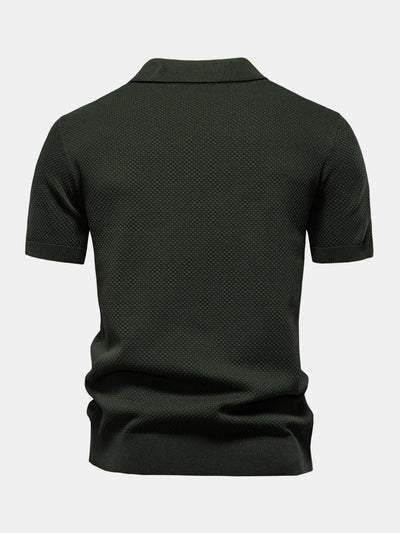 Pineapple Texture Knit V Neck Polo