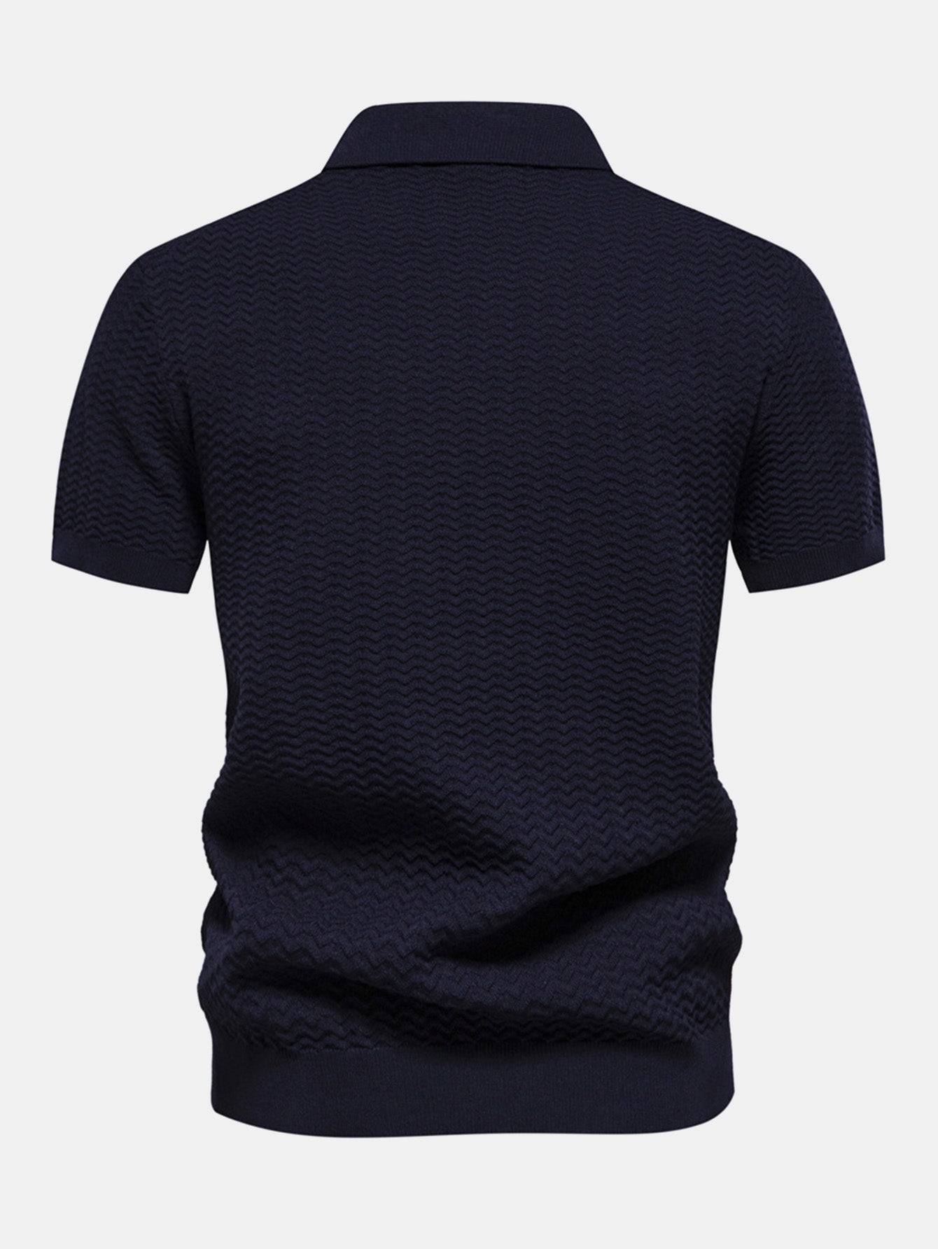 Contrast Textured Jacquard Knit Zip Up Polo Shirt