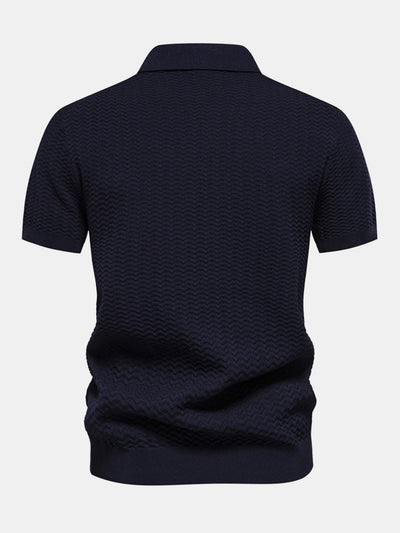 Contrast Textured Jacquard Knit Zip Up Polo Shirt