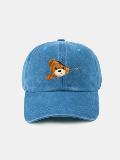 Zipper Bear Pattern Casual Washed Cotton Baseball Cap