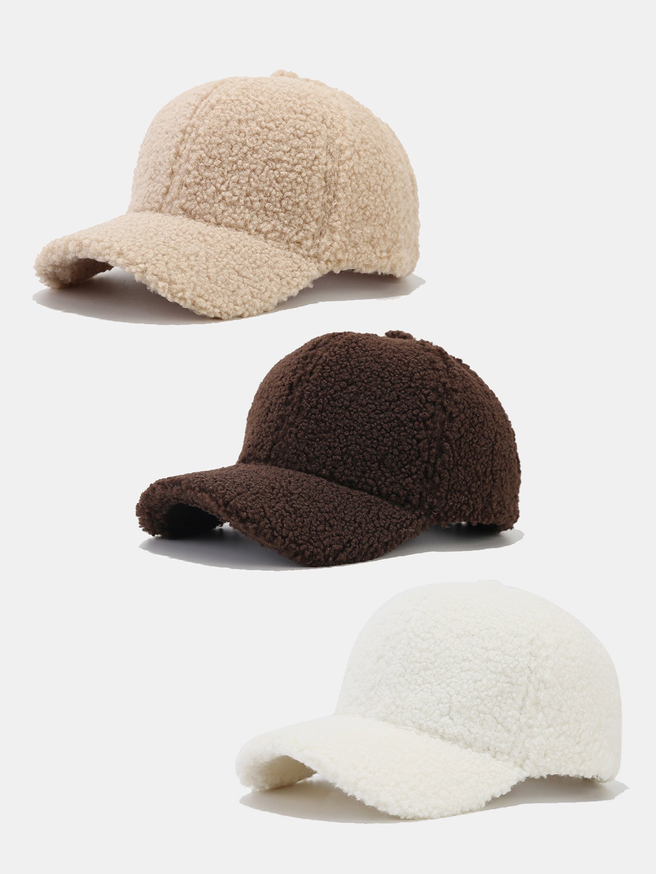 3 Pieces Solid Color Plush Warm Baseball Cap
