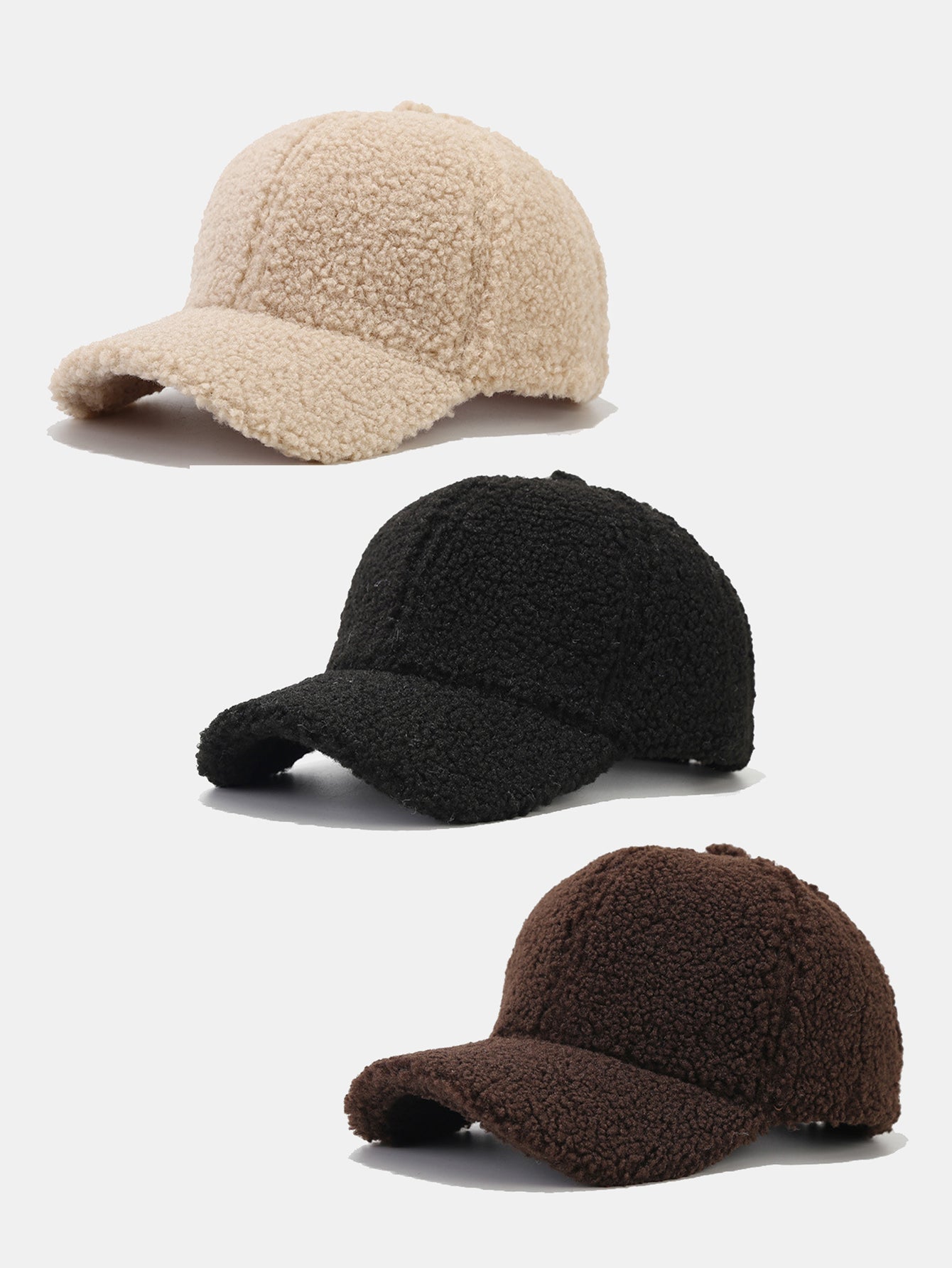 3 Pieces Solid Color Plush Warm Baseball Cap