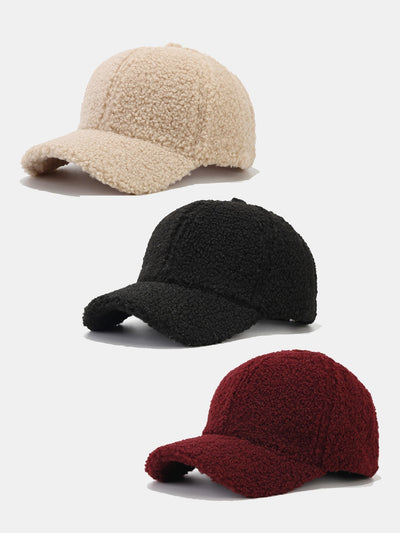 3 Pieces Solid Color Plush Warm Baseball Cap