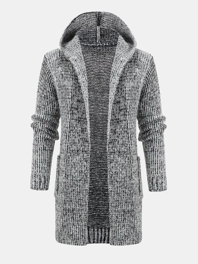 Long Line Knitted Hooded Cardigan
