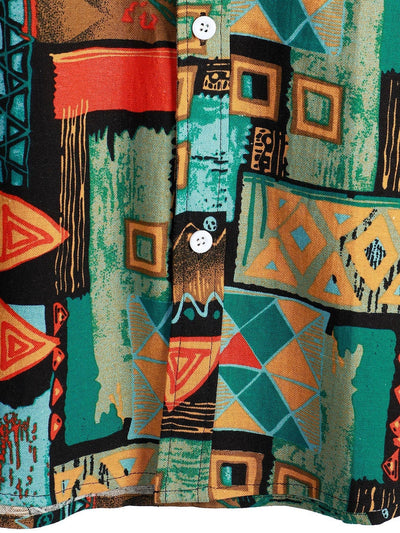Tribal Geometry Print Button Up Shirt