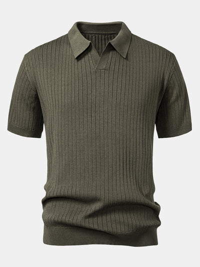 Stripe V Neck Knit Polo Shirt