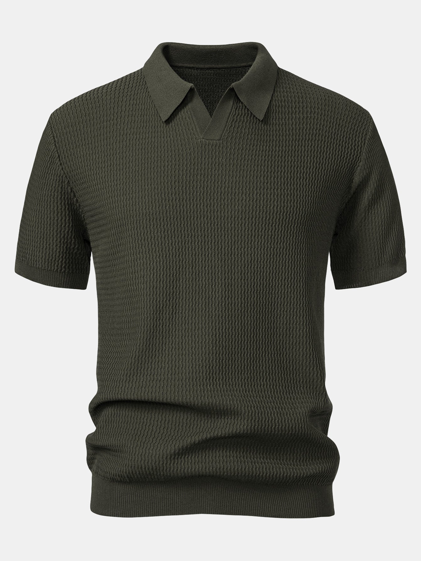 Wave Jacquard Knit V Neck Polo Shirt