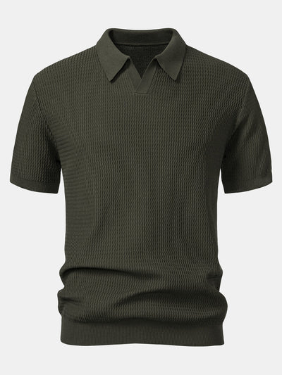 Wave Jacquard Knit V Neck Polo Shirt