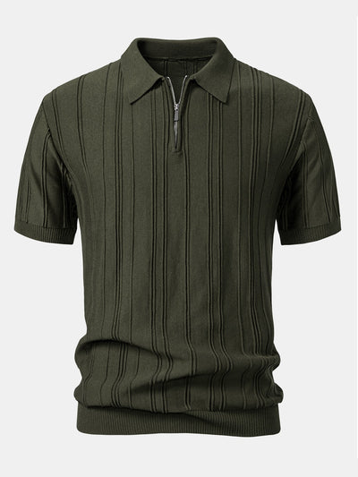 Stripe Jacquard Zipper Knit Polo Shirt