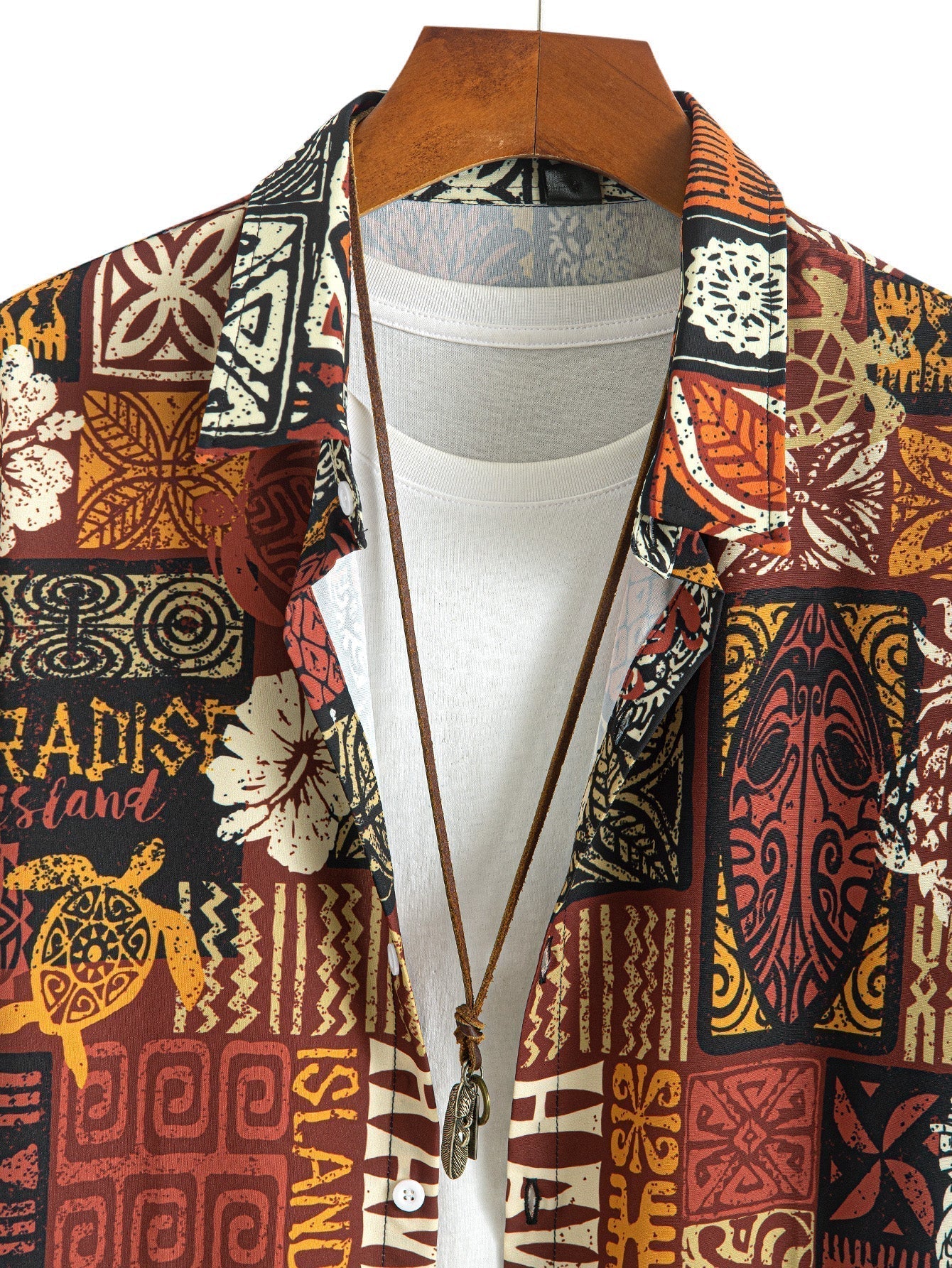 Pineapple Ethnic Hawaii Print Button Up Shirt