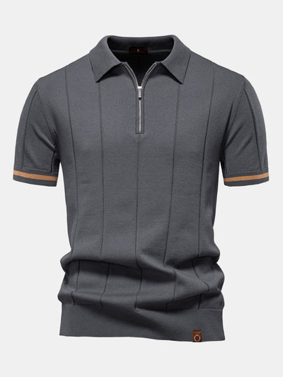 Contrast Trim Zipper Knit Polo Shirt