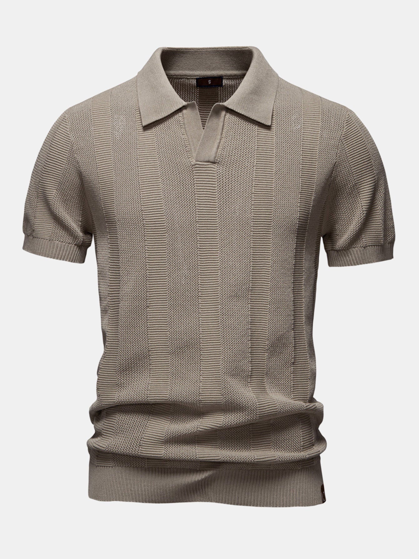 Stripe Hollow Knit V Neck Polo Shirt