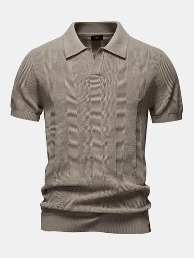 Stripe Hollow Knit V Neck Polo Shirt