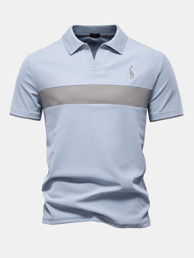 Contrast Pique V Neck Polo Shirt