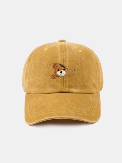 Zipper Bear Pattern Casual Washed Cotton Baseball Cap