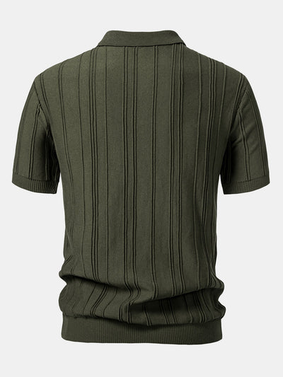 Stripe Jacquard Zipper Knit Polo Shirt