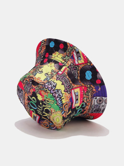 Retro 90s Graffiti Print Reversible Bucket Hat