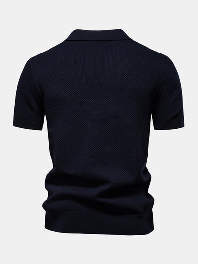 Pineapple Texture Knit V Neck Polo