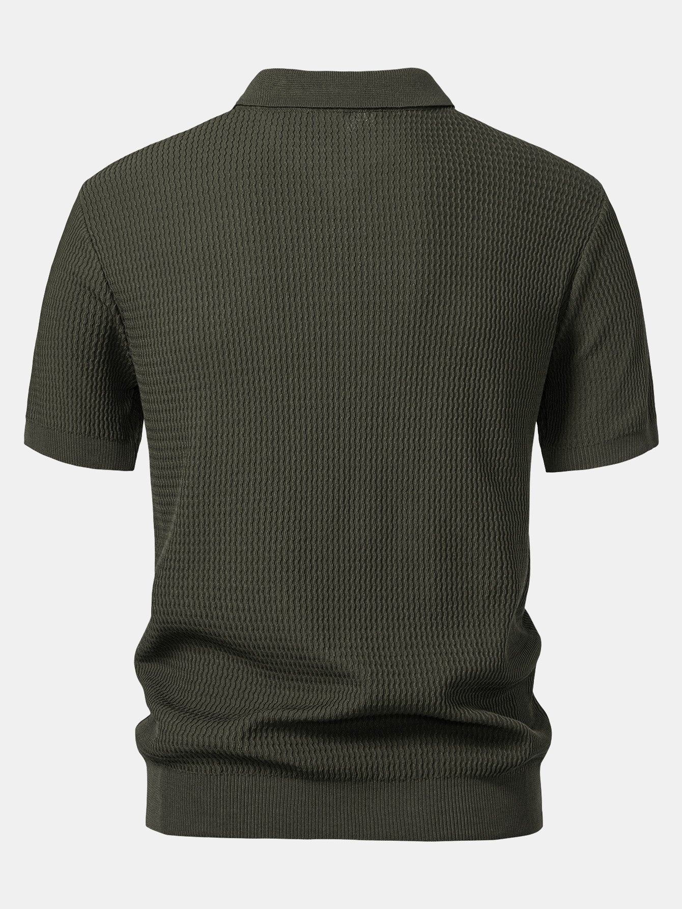 Wave Jacquard Knit V Neck Polo Shirt