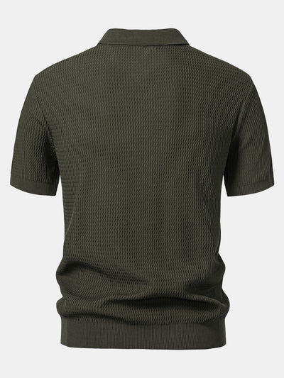 Wave Jacquard Knit V Neck Polo Shirt