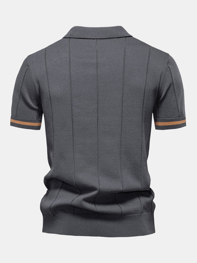 Contrast Trim Zipper Knit Polo Shirt