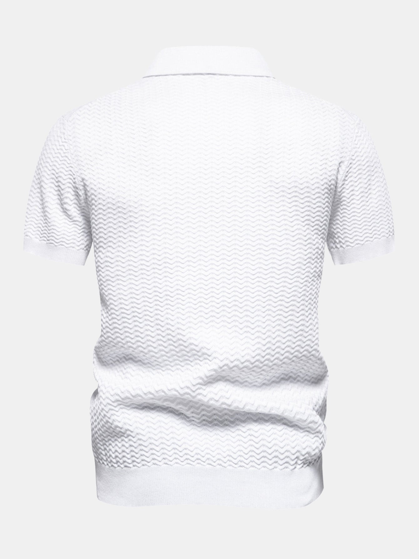 Contrast Textured Jacquard Knit Zip Up Polo Shirt
