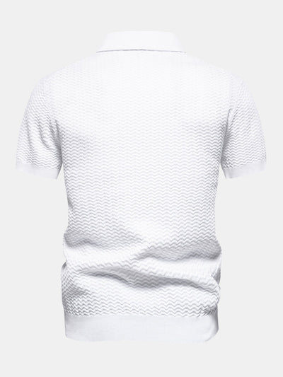 Contrast Textured Jacquard Knit Zip Up Polo Shirt