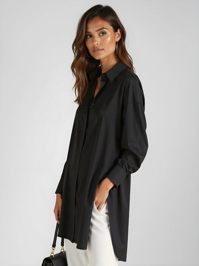 Oversized Lapel Button Shirt Dress
