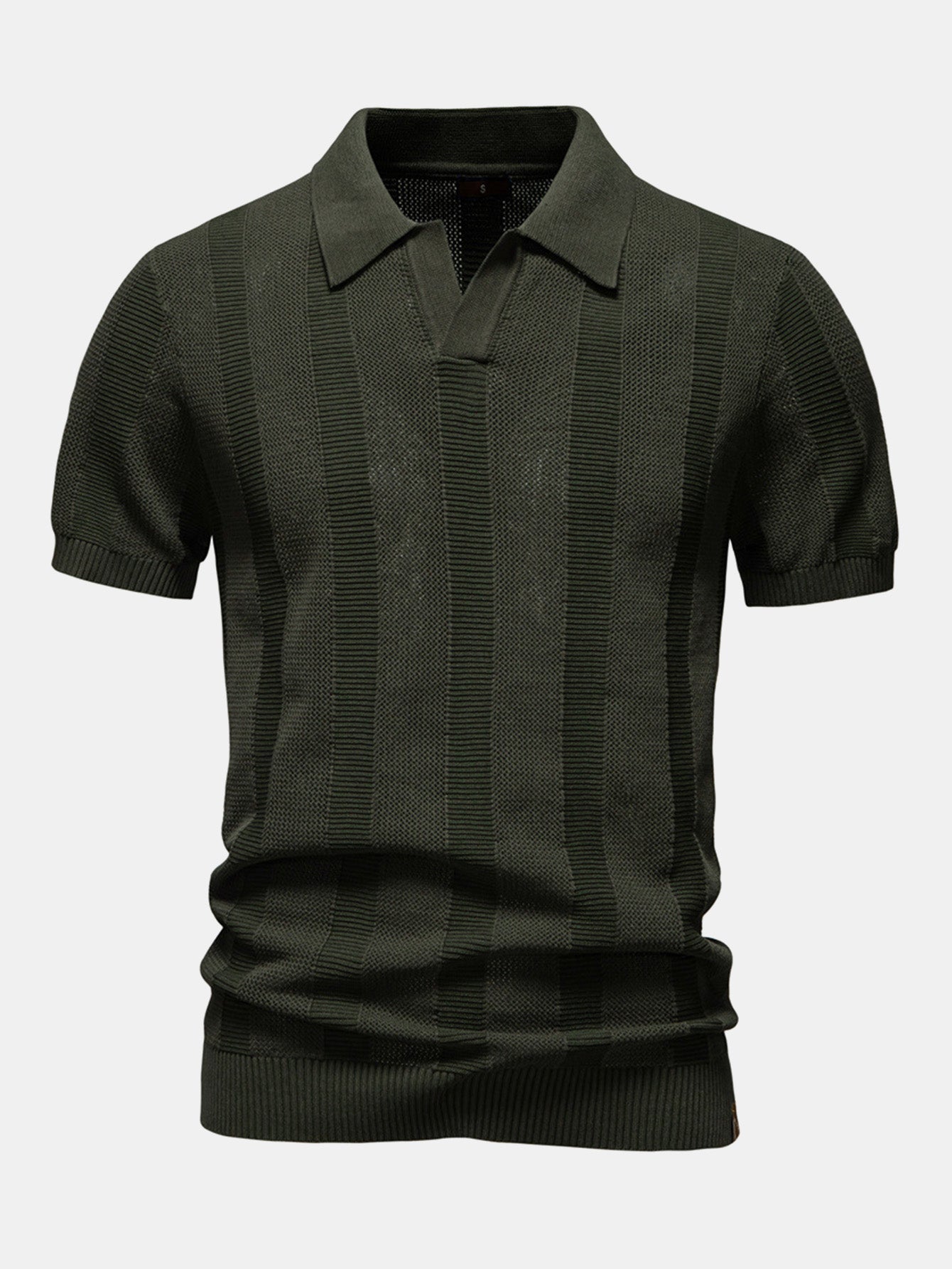 Stripe Hollow Knit V Neck Polo Shirt