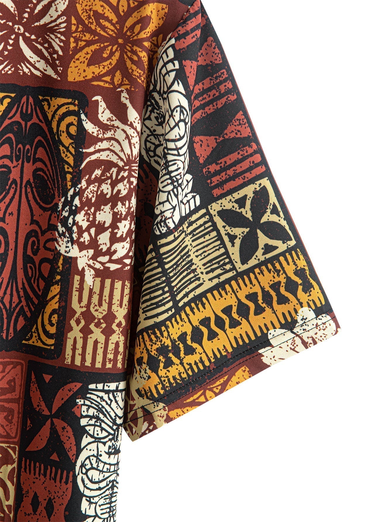 Pineapple Ethnic Hawaii Print Button Up Shirt